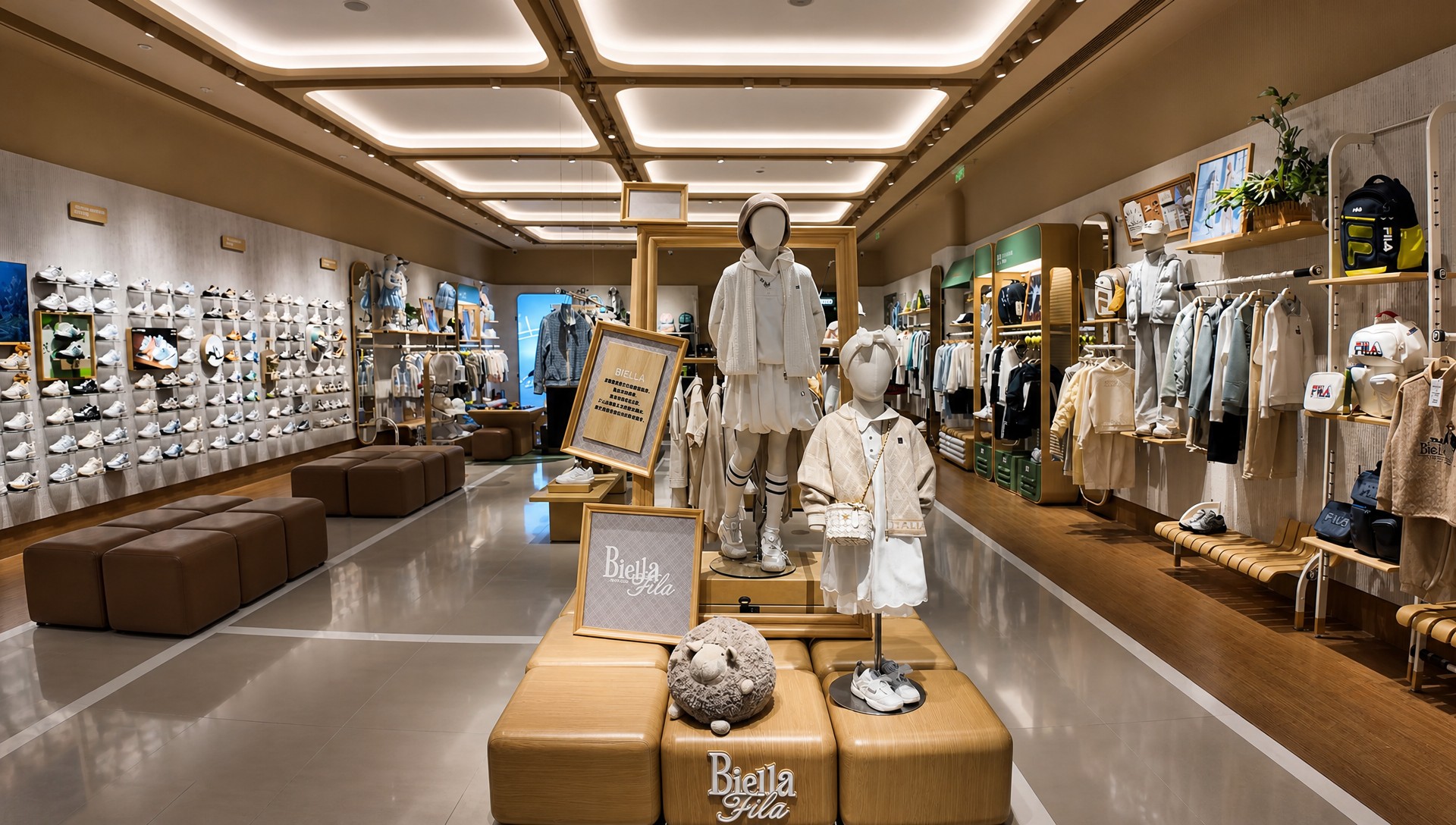 Fashion retail environment with flexible display racks and shelving
